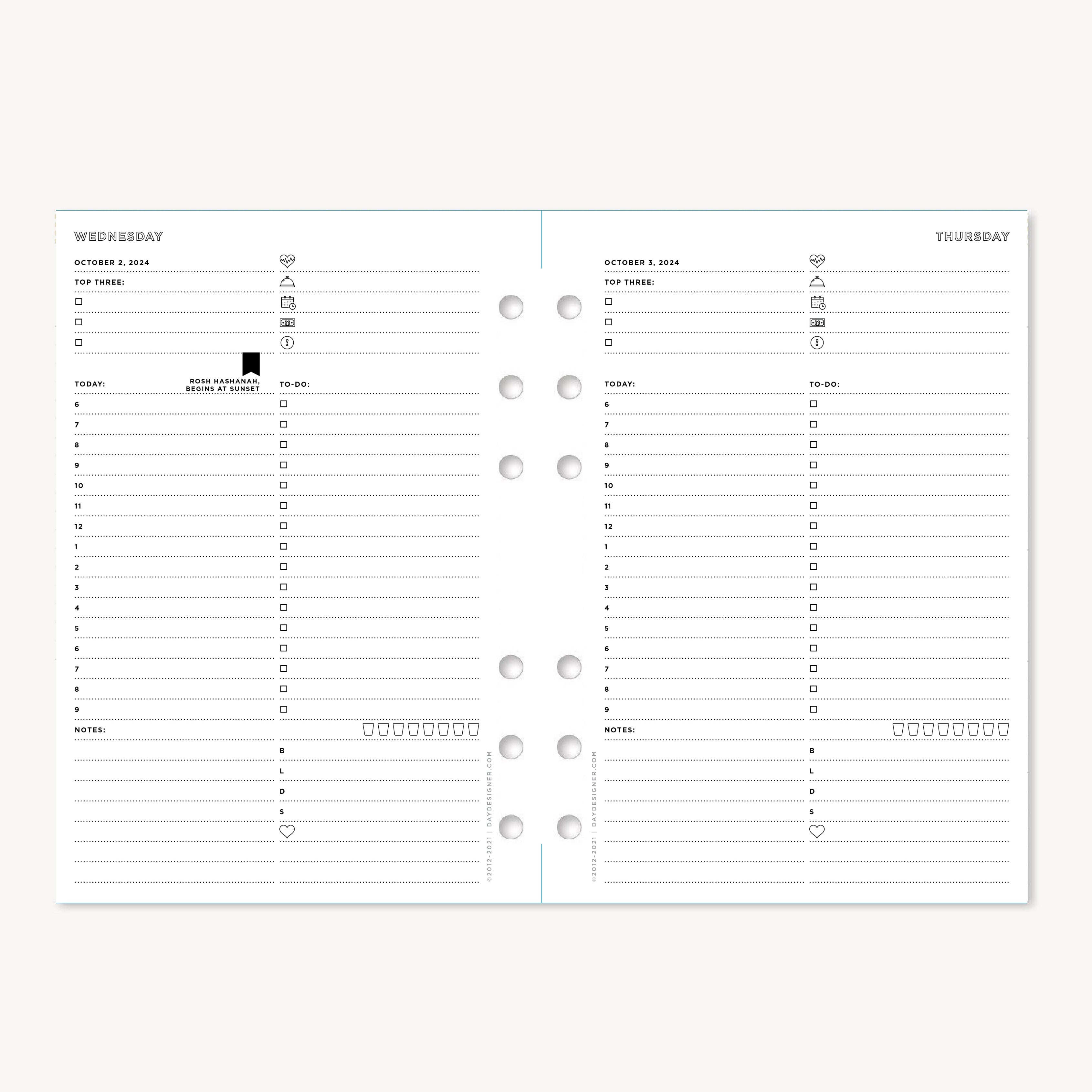 Quarterly A5 Planner Inserts: Dated Day on One Page (Q4 2024: October - December 2024)