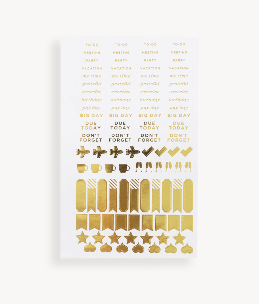 sticker sheet with assorted gold stickers for mini planners