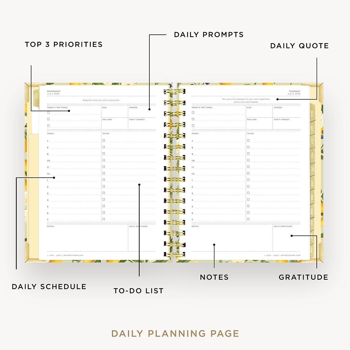 2026-27 Mini Daily Planner: Lemon Floral Sage