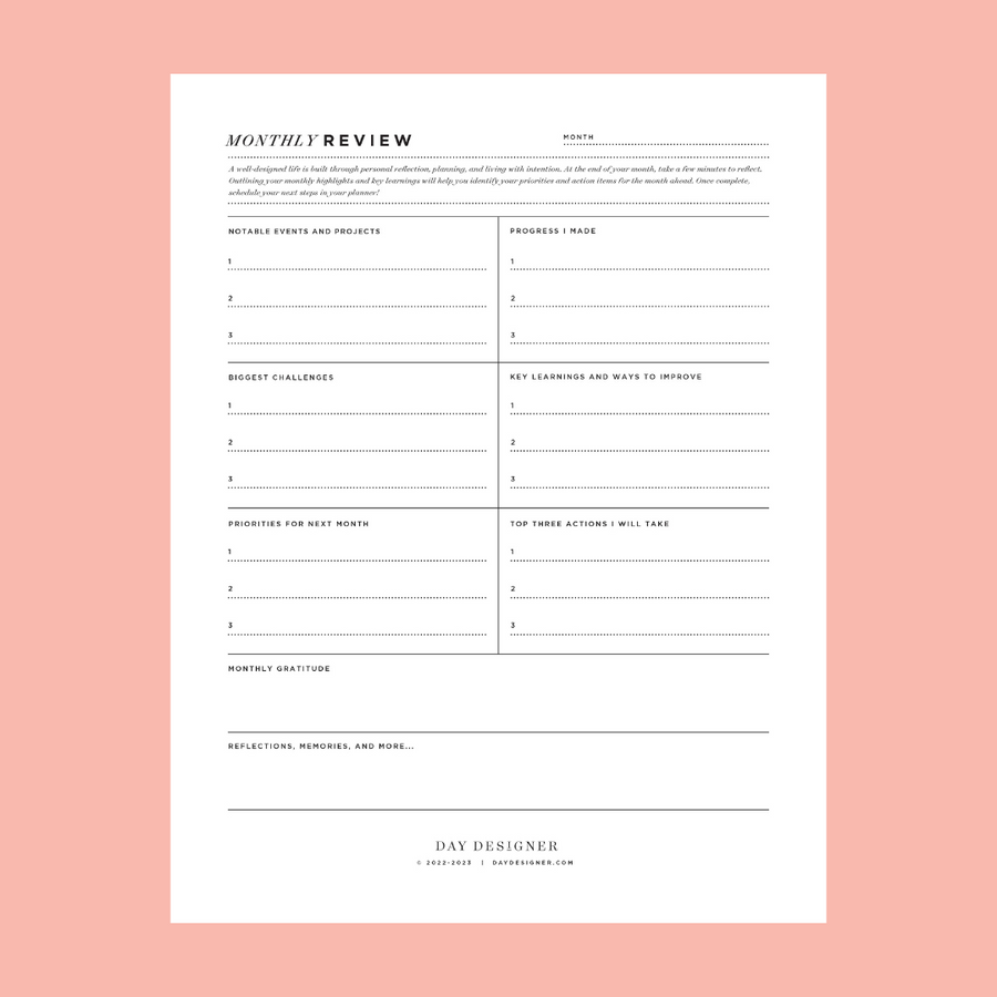 Free Monthly Review Printable