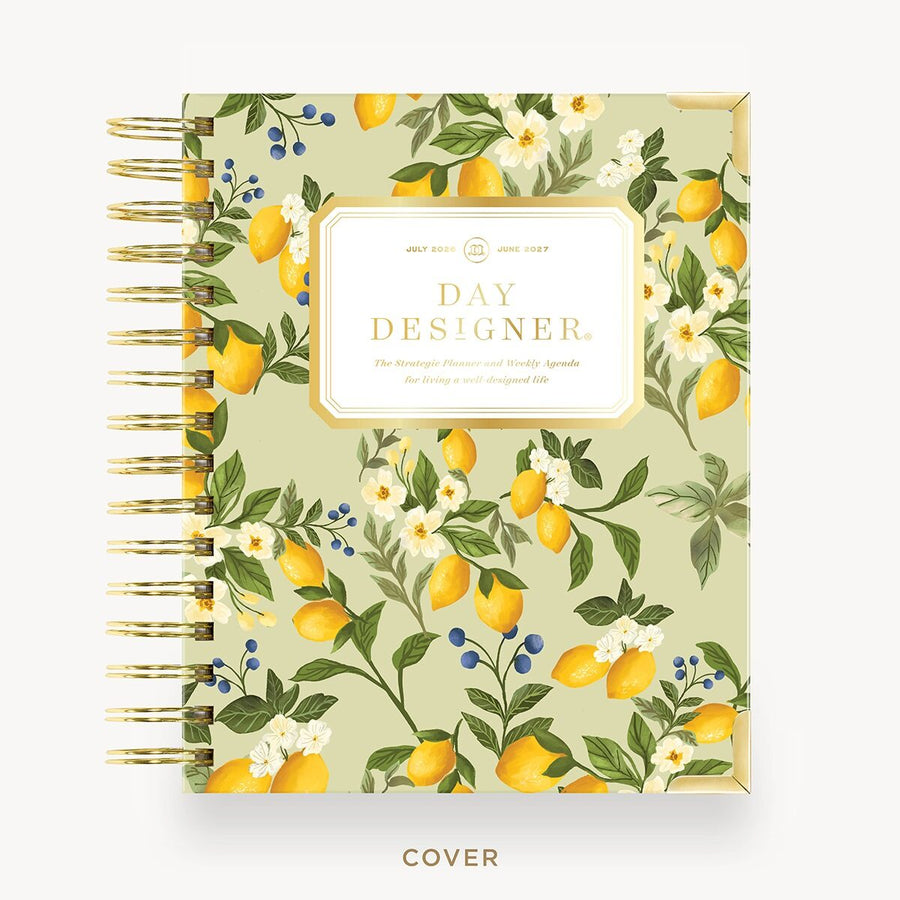 Day Designer 2026-27 mini weekly planner: Lemon Floral Sage hard cover, gold wire binding