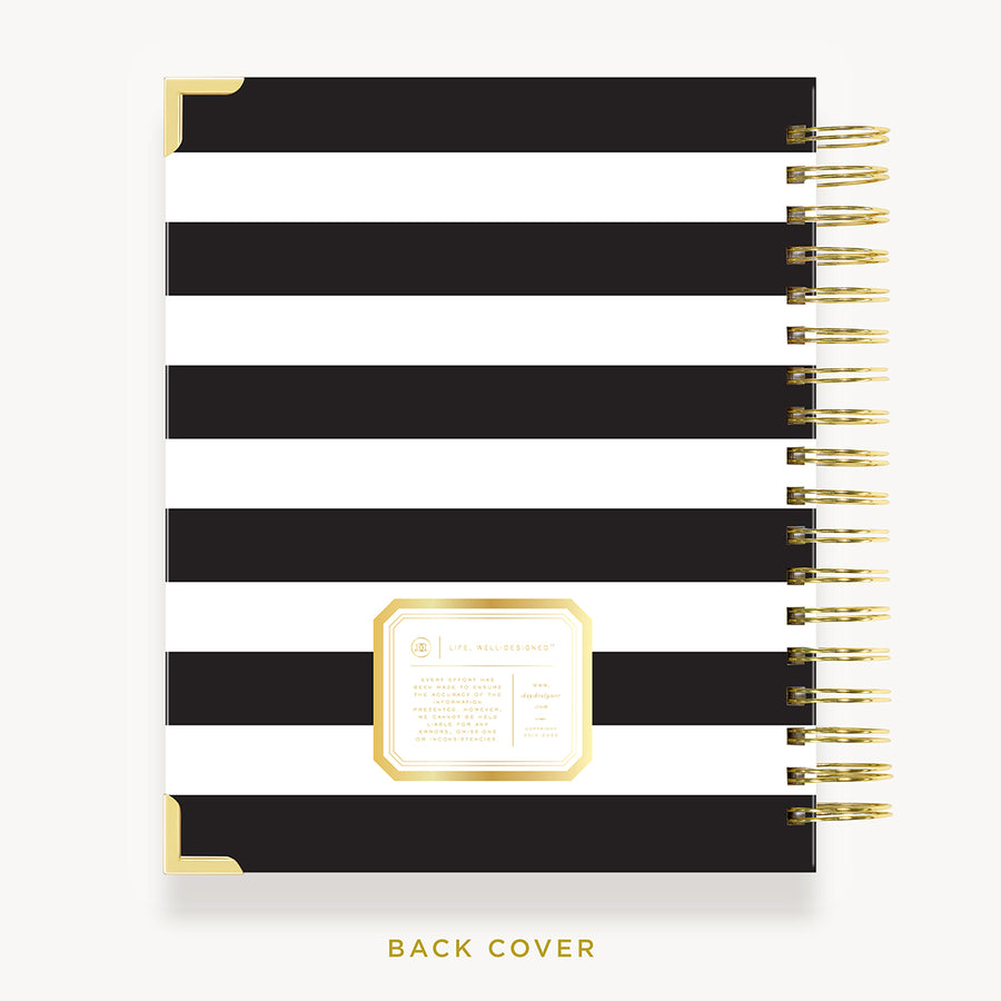 Day Designer 2024 daily planner: Black Stripe back cover with gold detail