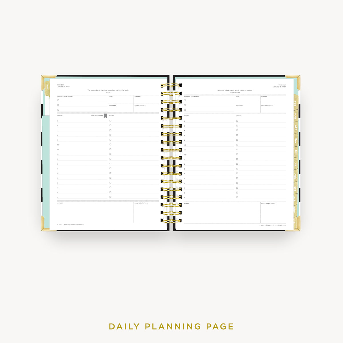 Day Designer 2023-2024 Daily Planner, July 2023 - June 2024, 7.4x9.5 Page  Size (Black Stripe)