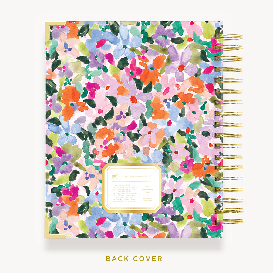 Day Designer 2024 daily planner: Blurred Spring back cover with gold detail