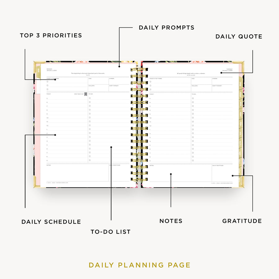 Day Designer 2024 daily planner: Wild Blooms opened with captions of contents