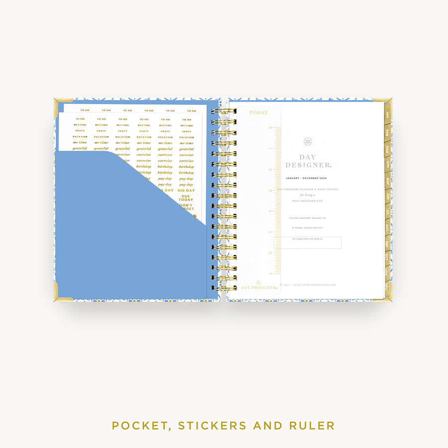Day Designer 2024 daily planner: Casa Bella cover with pocket and gold stickers