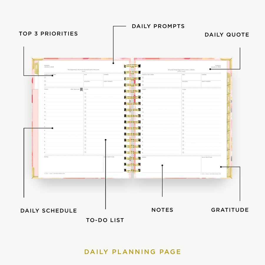 Day Designer 2024 daily planner: Sunset opened with captions of contents