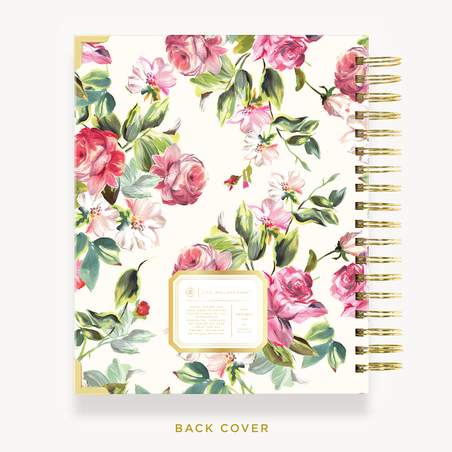 Day Designer 2024 daily planner: London Rose back cover with gold detail