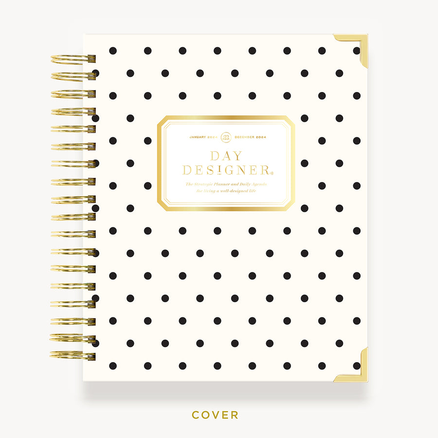 Day Designer 2024 daily planner: Classic Dot hard cover, gold wire binding