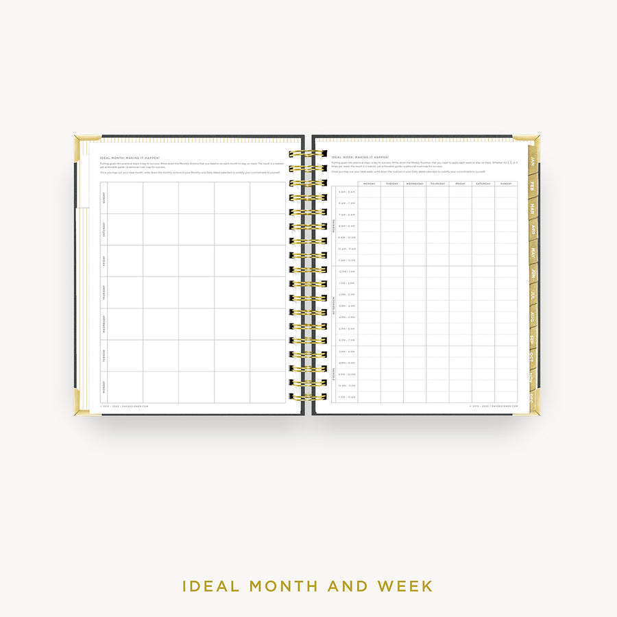 Day Designer 2024 daily planner: Charcoal Bookcloth cover with ideal week worksheet