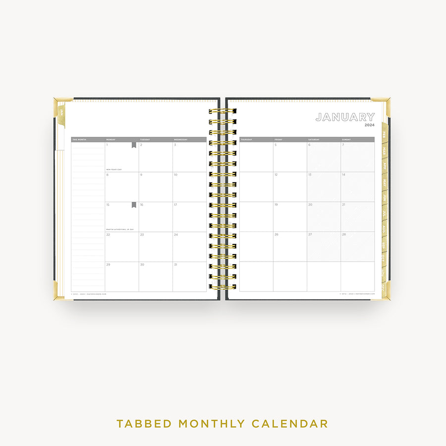 Day Designer 2024 daily planner: Charcoal Bookcloth cover with monthly calendar