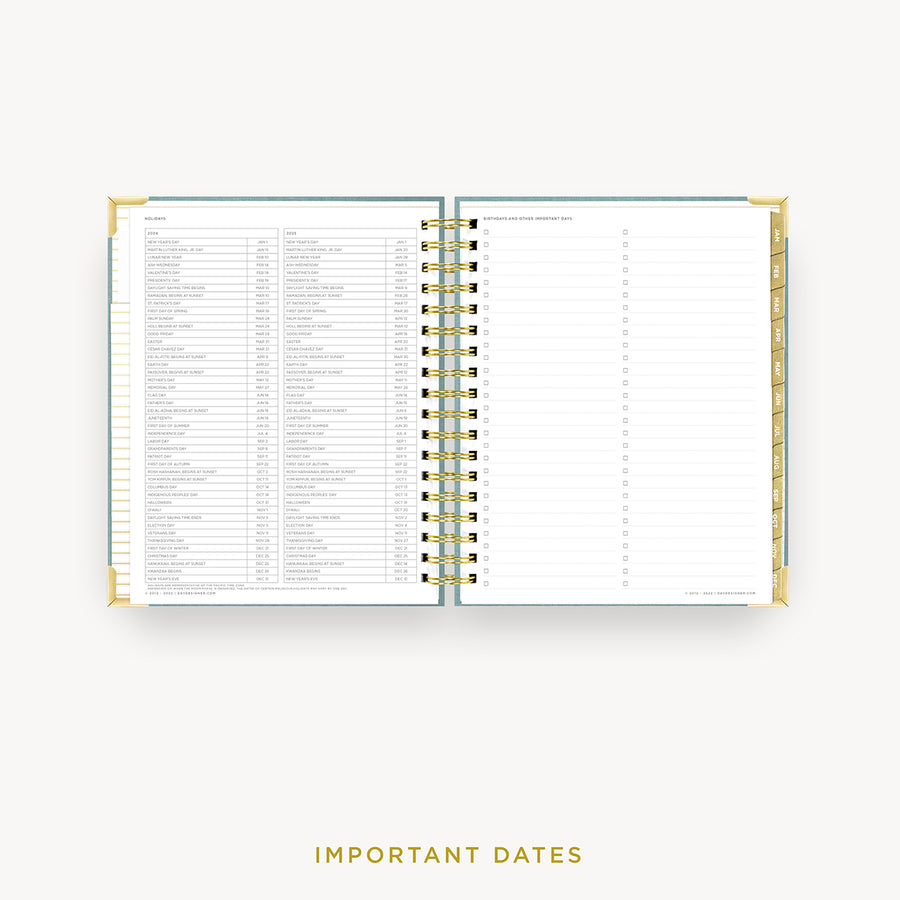 Day Designer 2024 daily planner: Sage Bookcloth cover with holidays
