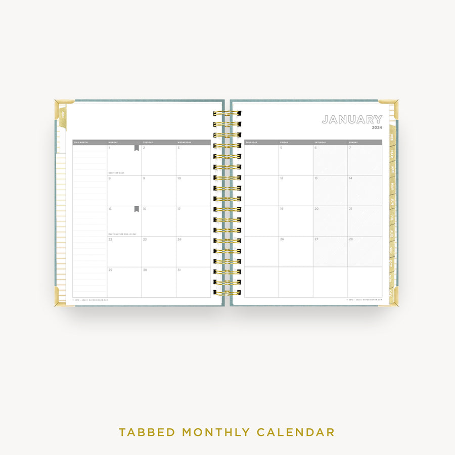 Day Designer 2024 daily planner: Sage Bookcloth cover with monthly calendar