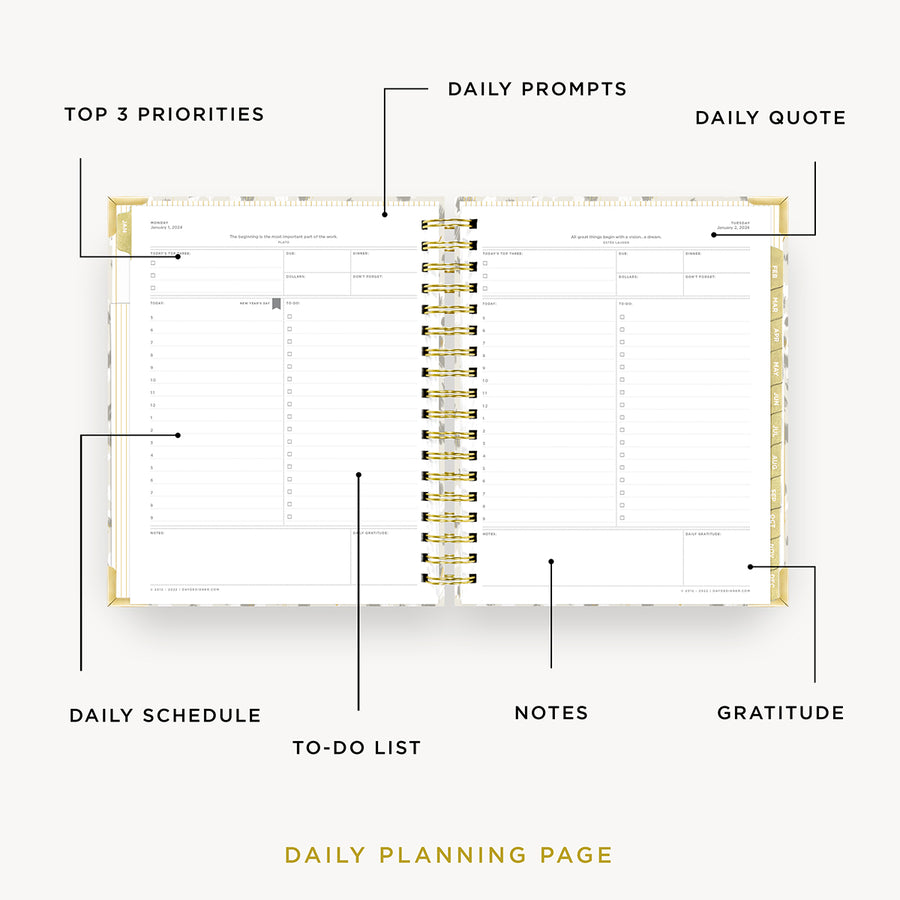 Day Designer 2024 daily planner: Chic opened with captions of contents