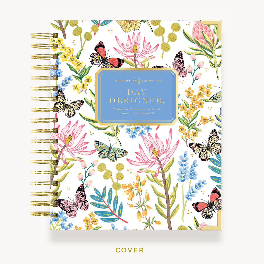 Day Designer 2024 daily planner: Flutter hard cover, gold wire binding