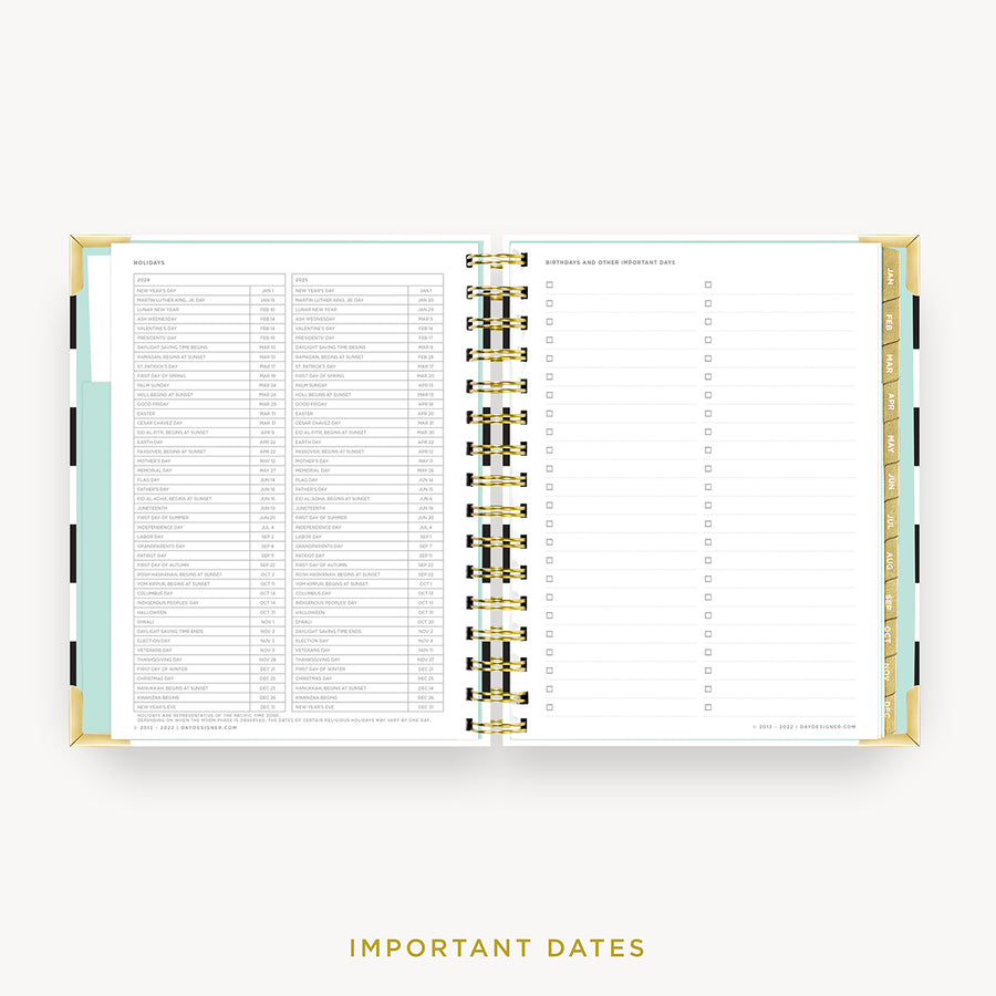 Day Designer 2024 mini daily planner: Black Stripe cover with holidays page