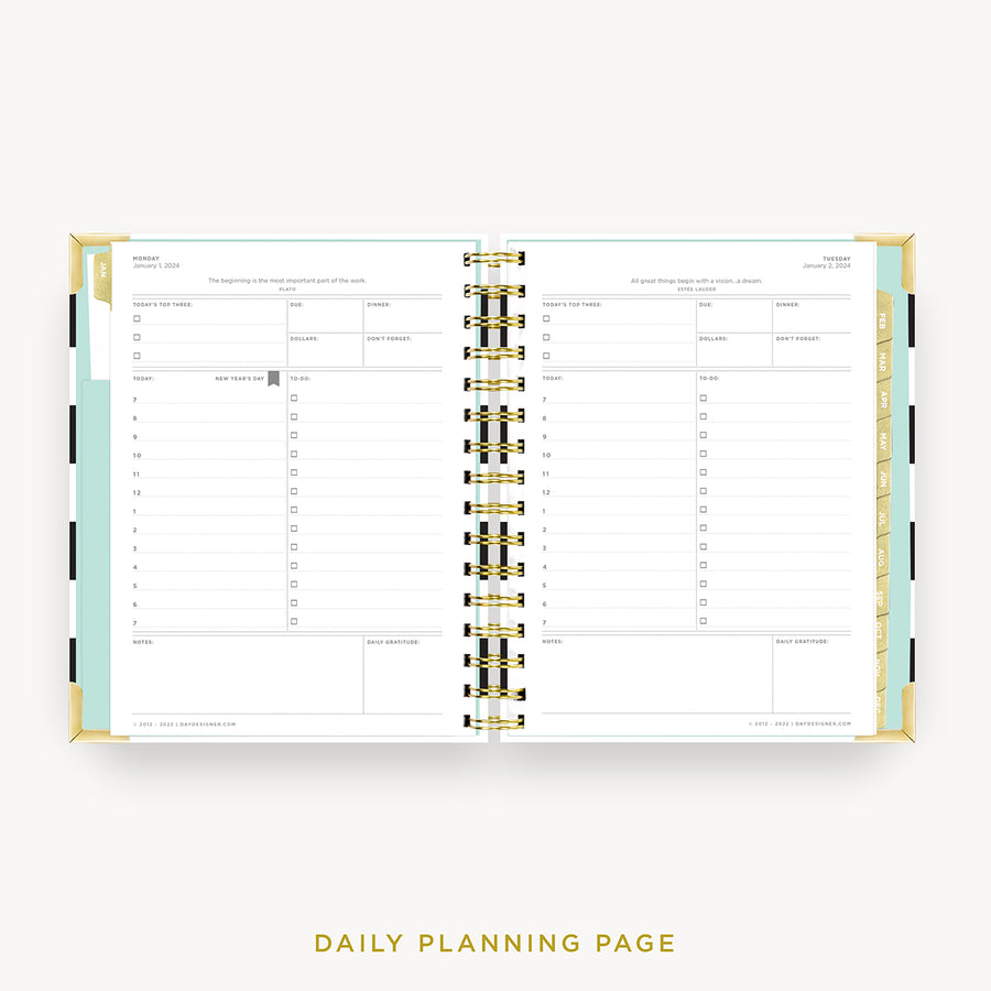 Day Designer 2024 mini daily planner: Black Stripe cover with daily planning page