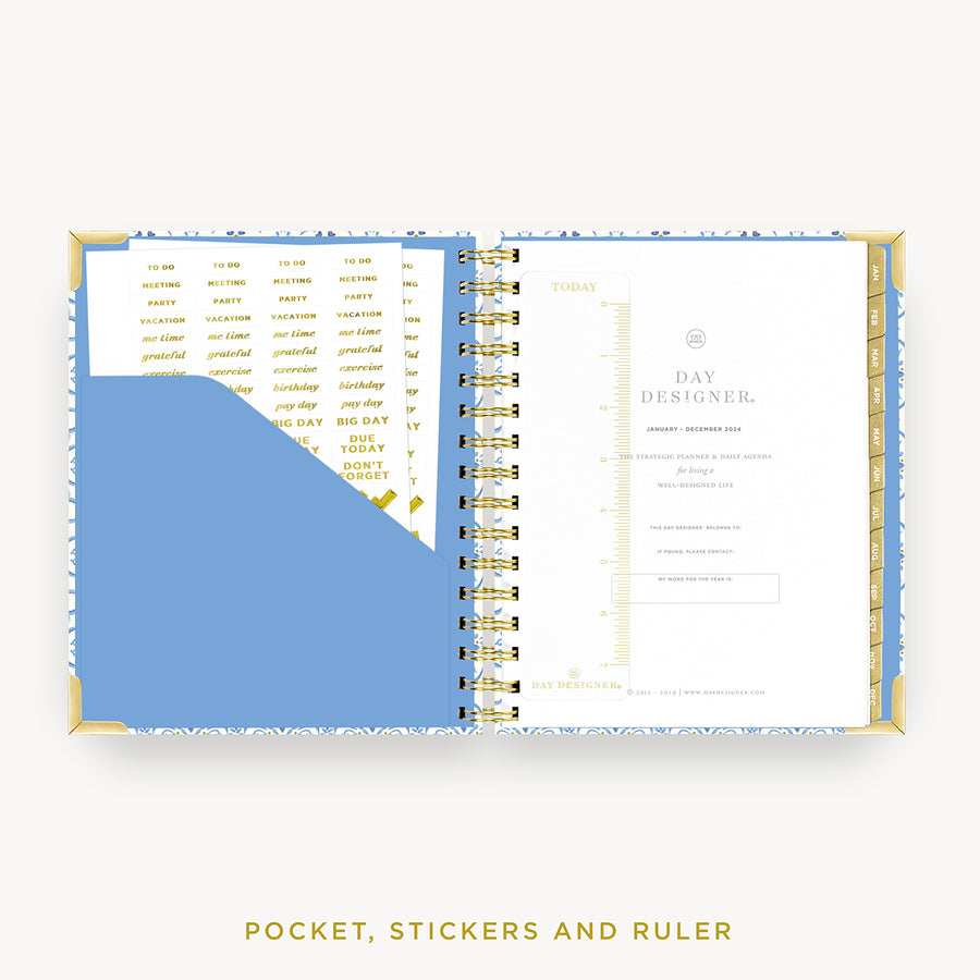 Day Designer 2024 mini daily planner: Casa Bella cover with pocket and gold stickers