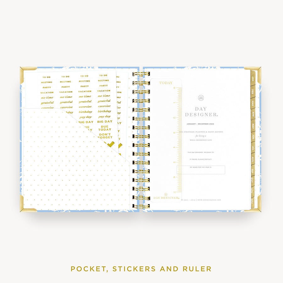 Day Designer 2024 mini daily planner: Annabel cover with pocket and gold stickers