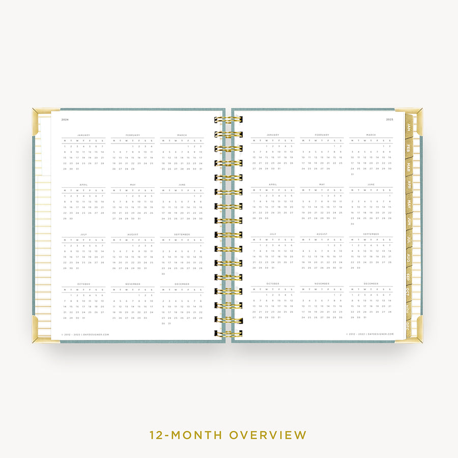 Day Designer 2024 mini daily planner: Sage Bookcloth cover with 12 month calendar