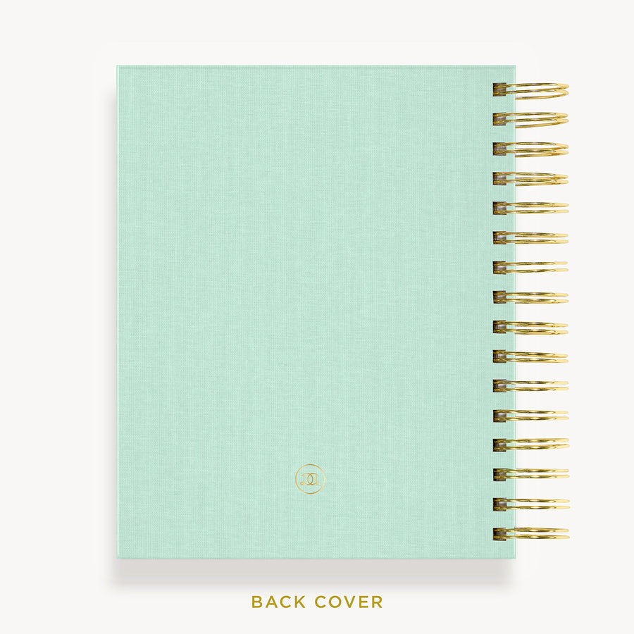 Day Designer 2024 mini daily planner: Sage Bookcloth cover with back cover with gold detail