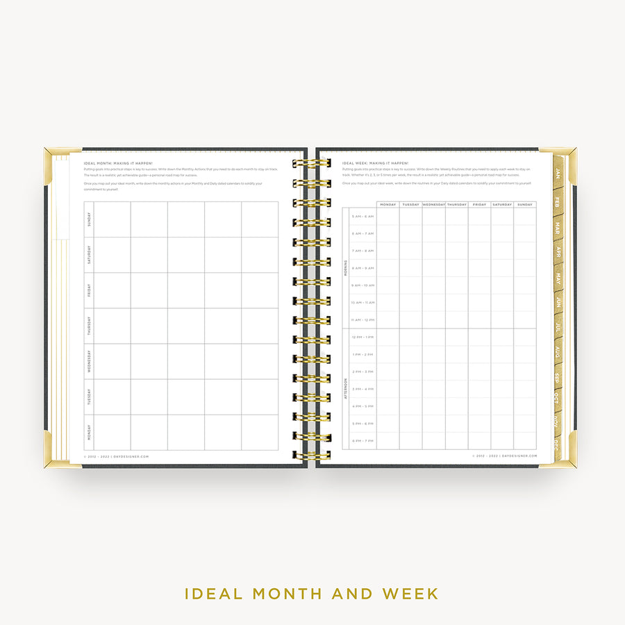 Day Designer 2024 mini daily planner: Charcoal Bookcloth cover with ideal week worksheet