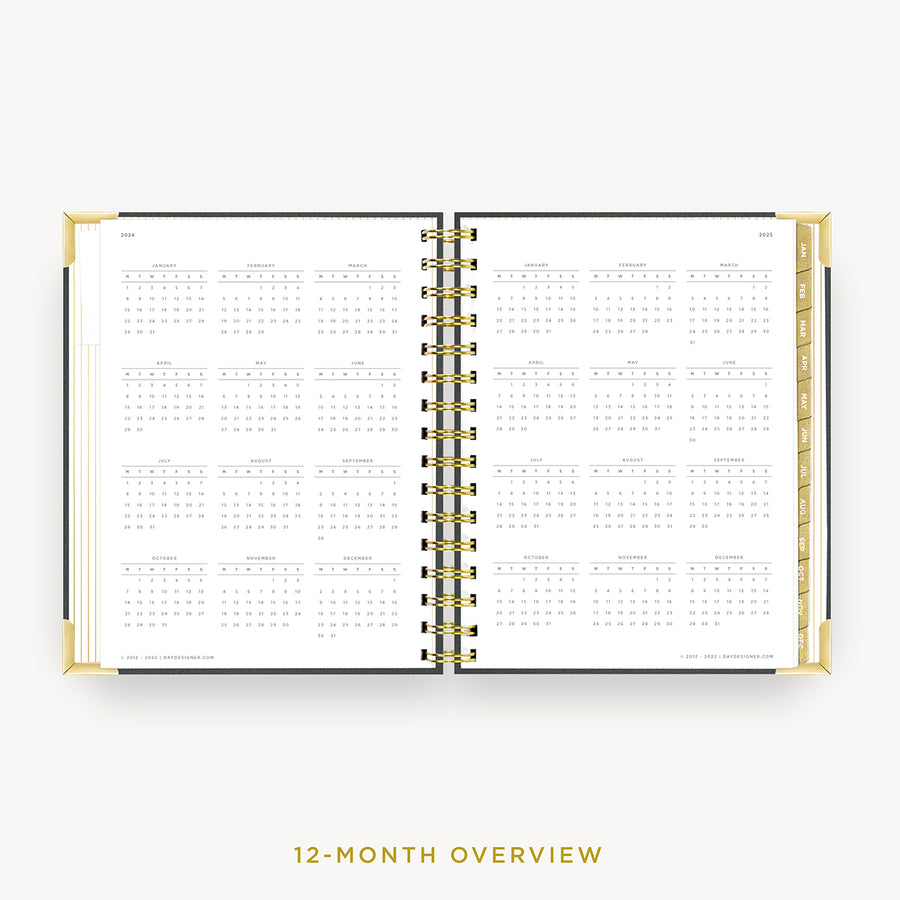 Day Designer 2024 mini daily planner: Charcoal Bookcloth cover with 12 month calendar