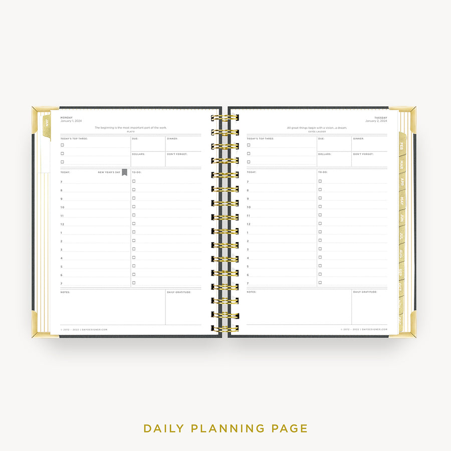Day Designer 2024 mini daily planner: Charcoal Bookcloth cover with daily planning page