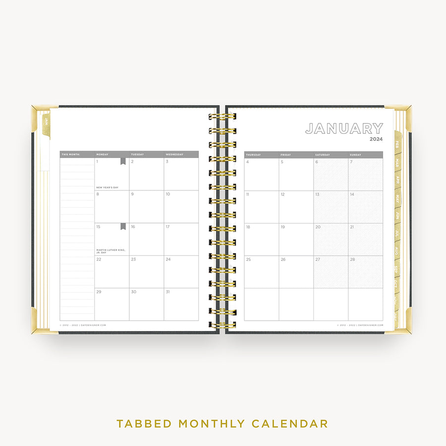 Day Designer 2024 mini daily planner: Charcoal Bookcloth cover with monthly calendar