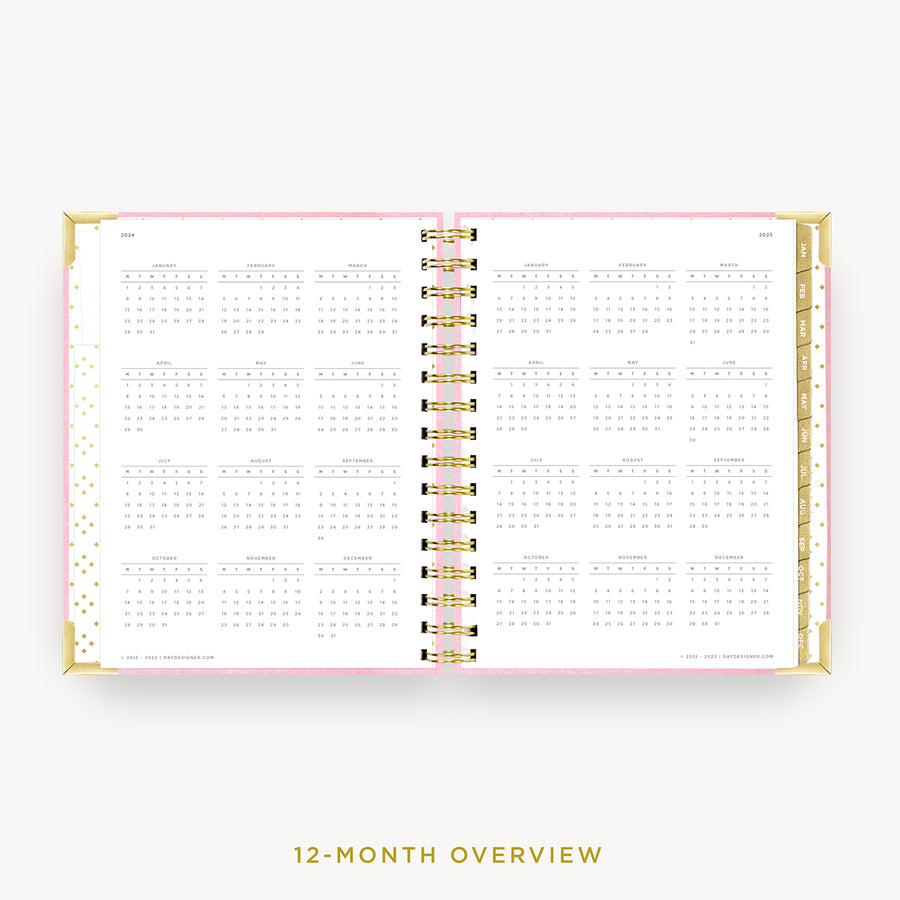 Day Designer 2024 mini daily planner: Peony Bookcloth cover with 12 month calendar