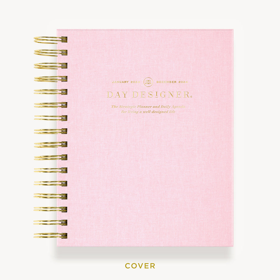 Day Designer 2024 mini daily planner: Peony Bookcloth hard cover, gold wire binding