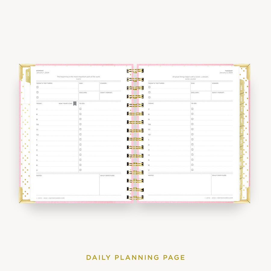 Day Designer 2024 mini daily planner: Peony Bookcloth cover with daily planning page