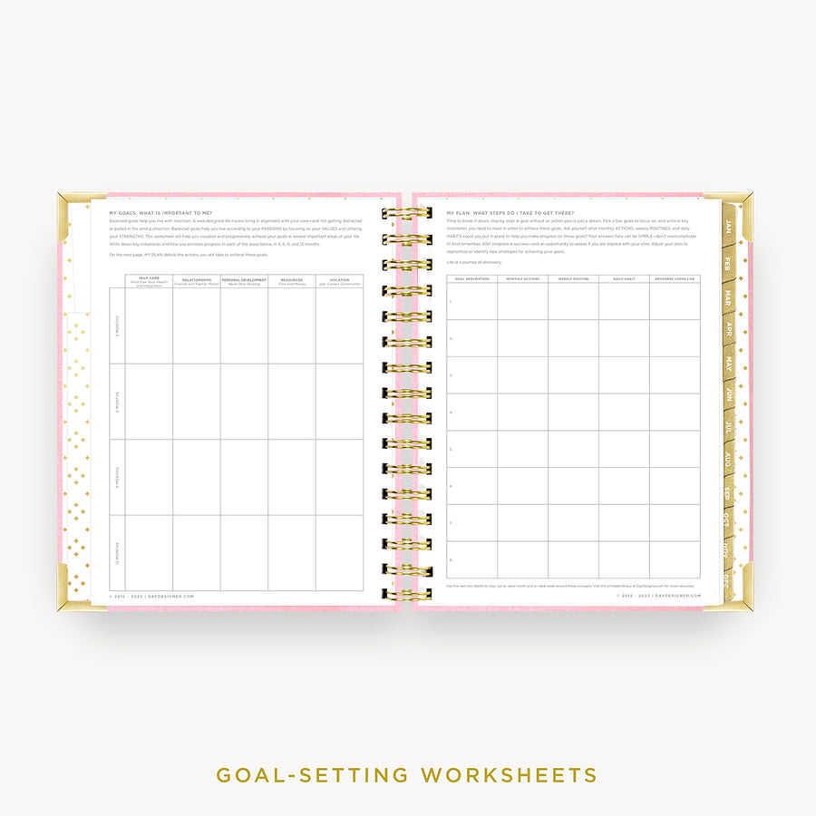 Day Designer 2024 mini daily planner: Peony Bookcloth cover with goals worksheet