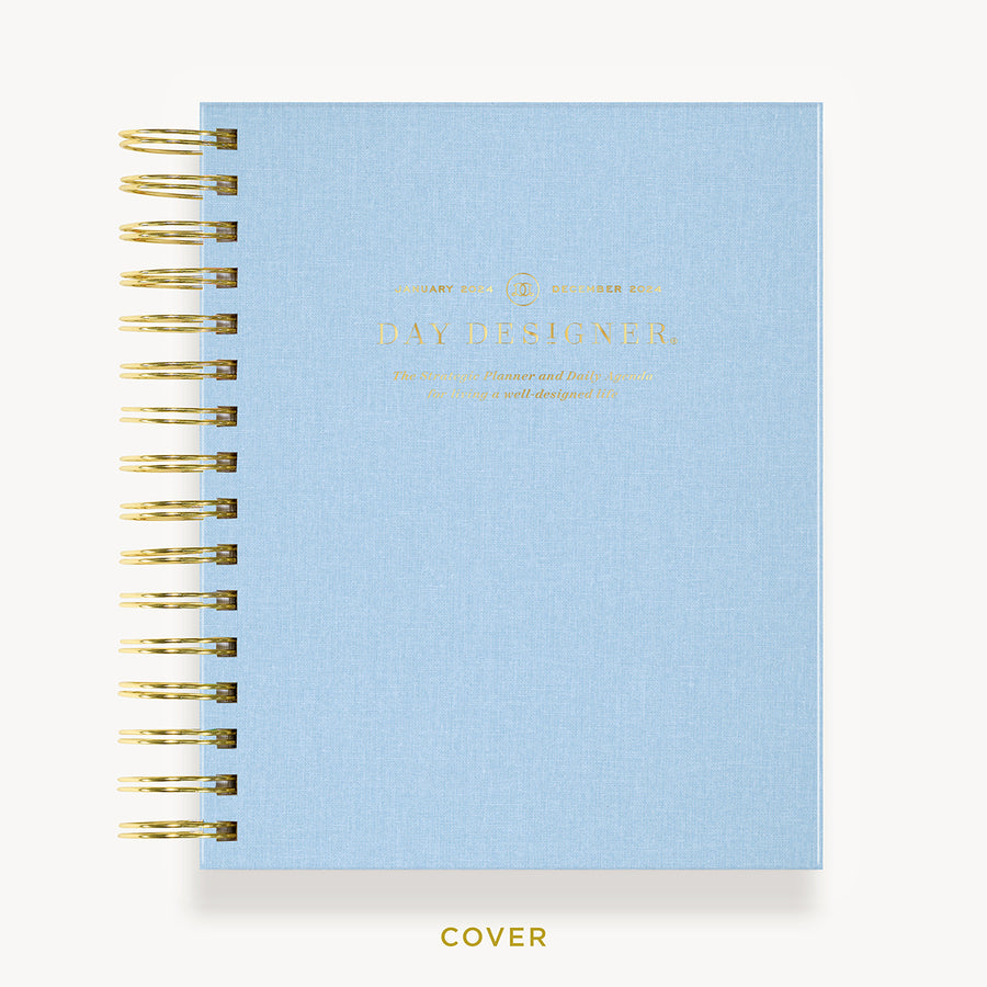 Day Designer 2024 mini daily planner: Chambray Bookcloth hard cover, gold wire binding
