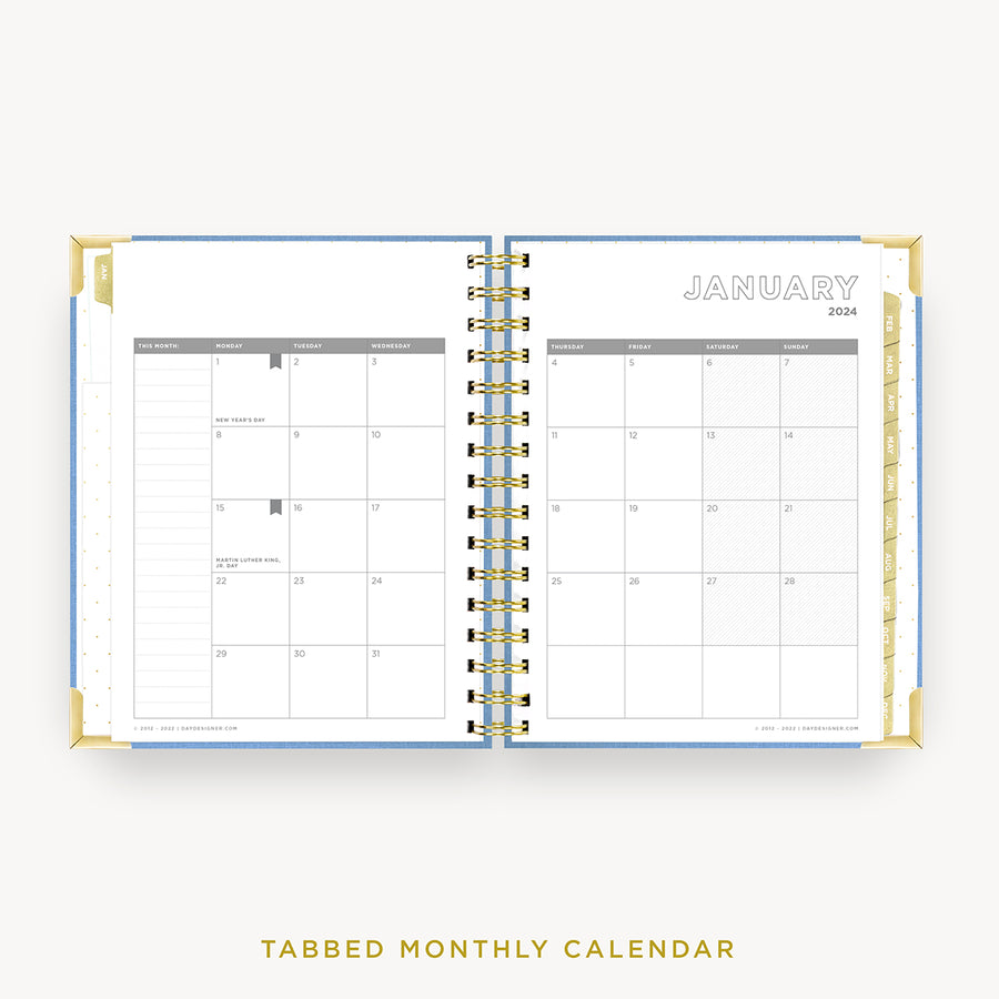 Day Designer 2024 mini daily planner: Chambray Bookcloth cover with monthly calendar