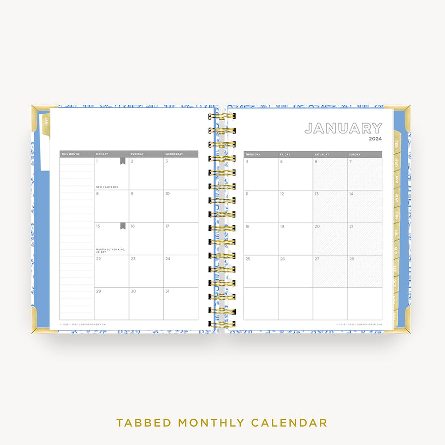 Day Designer 2024 mini daily planner: Serenity Tile cover with monthly calendar