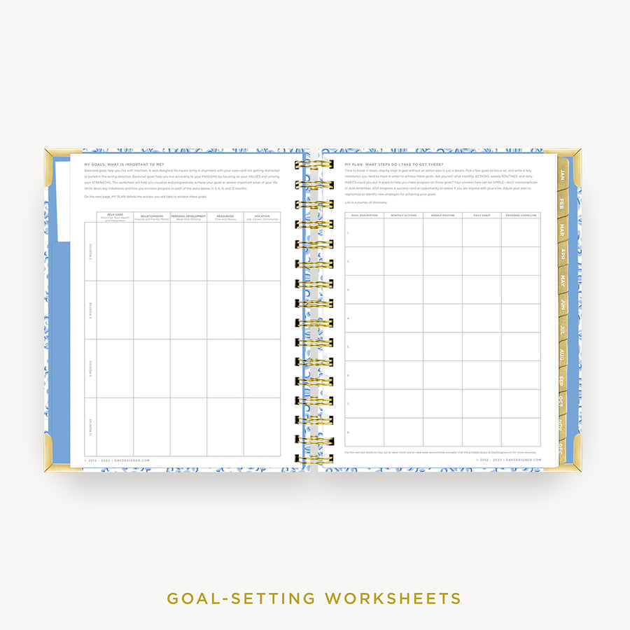 Day Designer 2024 mini daily planner: Serenity Tile cover with goals worksheet