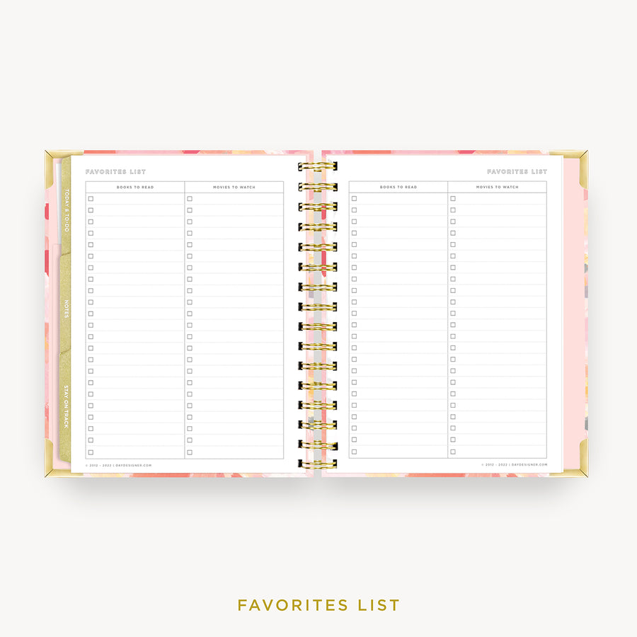 Day Designer 2024 mini weekly planner: Sunset cover with favorite books and movies pages