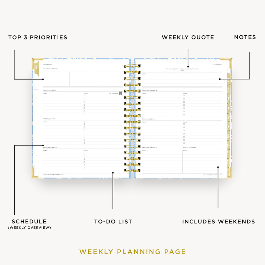 Day Designer 2024 weekly planner: Annabel opened with captions of contents