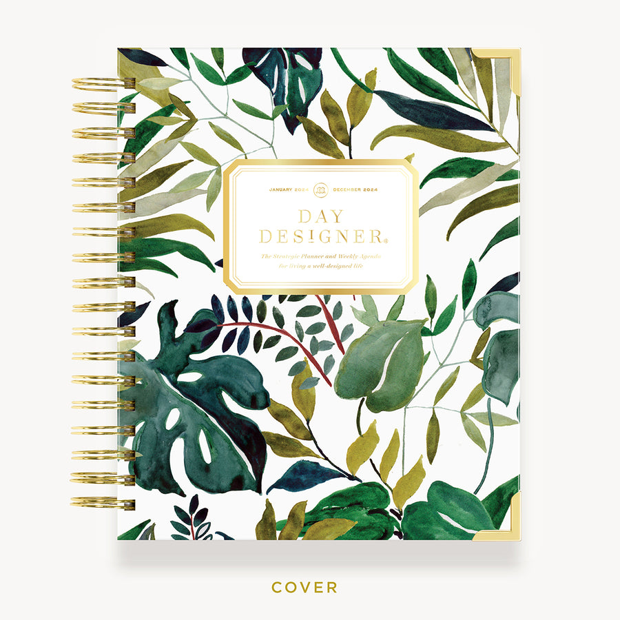 Day Designer 2024 weekly planner: Bali hard cover, gold wire binding