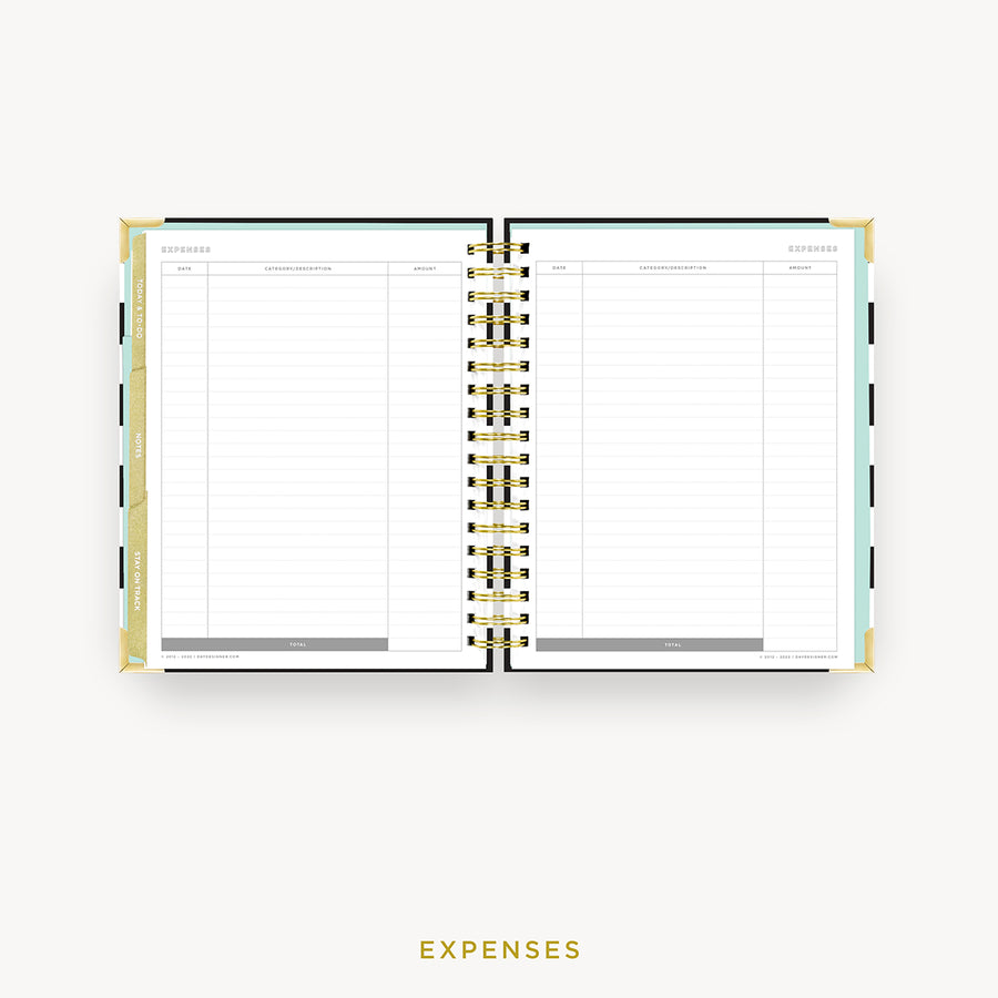 Day Designer 2024 weekly planner: Black Stripe cover with expense tracking pages