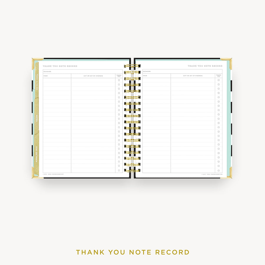 Day Designer 2024 weekly planner: Black Stripe cover with thank you notes pages