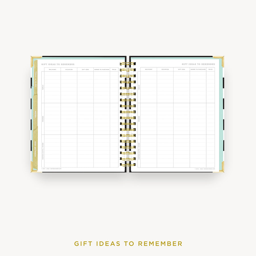 Day Designer 2024 weekly planner: Black Stripe cover with gift ideas pages