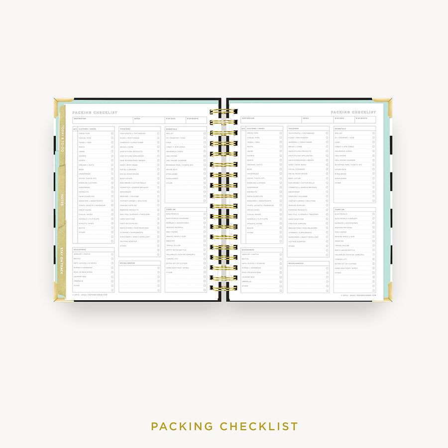 Day Designer 2024 weekly planner: Black Stripe cover with packing checklist