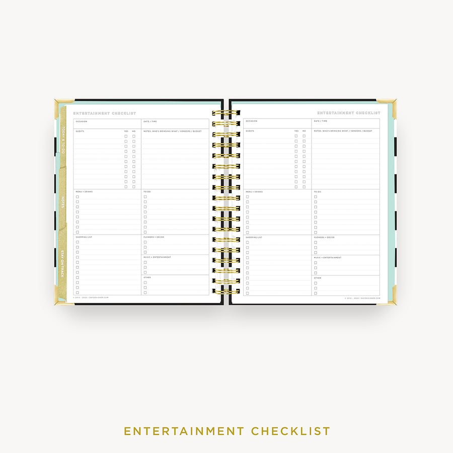 Day Designer 2024 weekly planner: Black Stripe cover with entertainment party planner