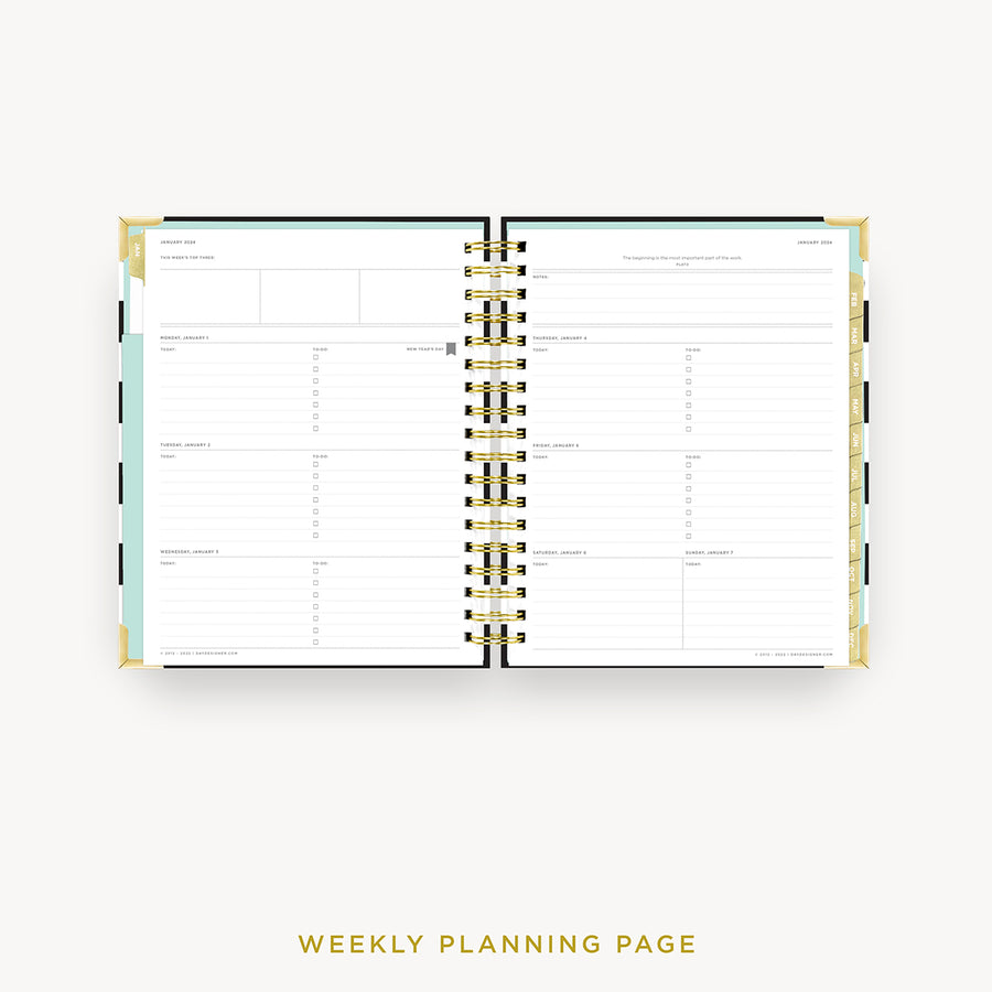 Day Designer 2024 weekly planner: Black Stripe cover  with weekly planning pages