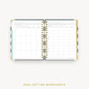 Day Designer 2024 weekly planner: Black Stripe cover with goals worksheet