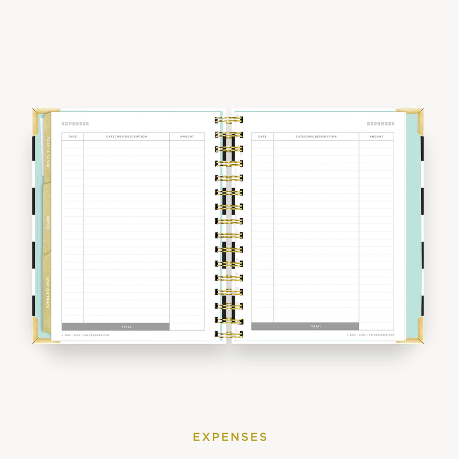 Day Designer 2024 mini weekly planner: Black Stripe cover with expense tracking pages