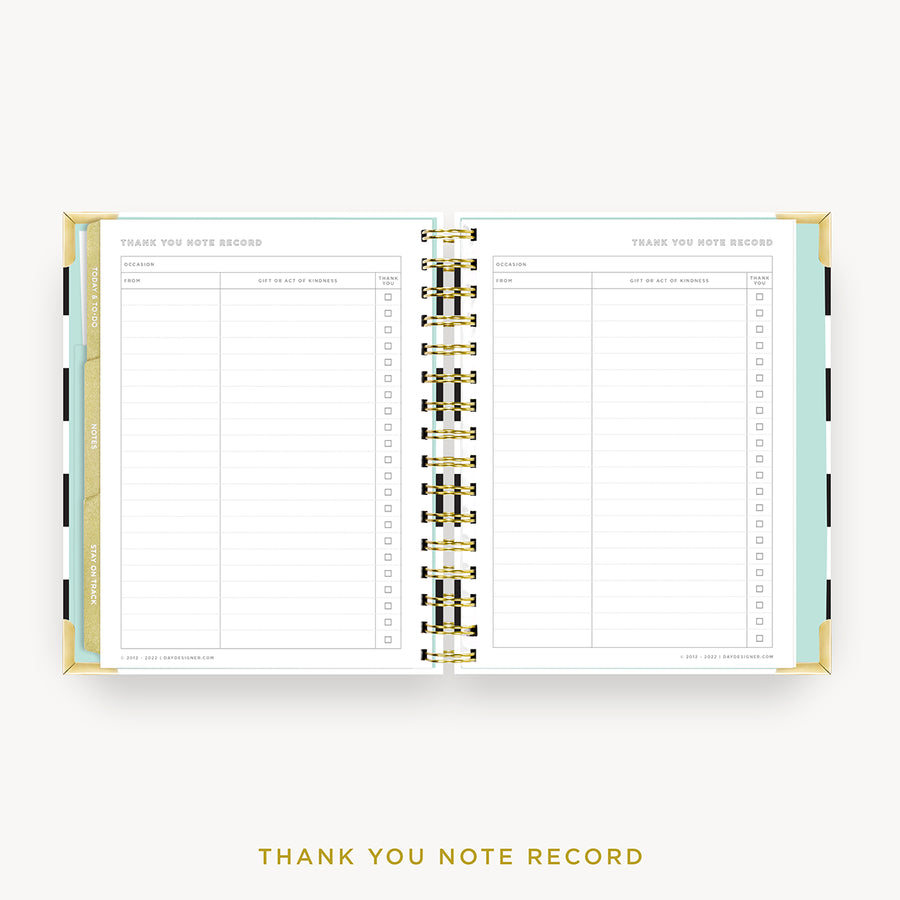 Day Designer 2024 mini weekly planner: Black Stripe cover with thank you