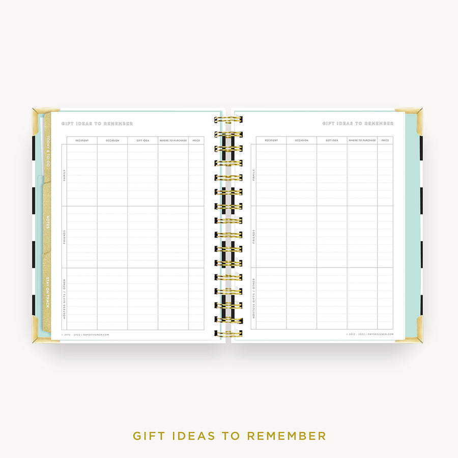 Day Designer 2024 mini weekly planner: Black Stripe cover with gift ideas pages